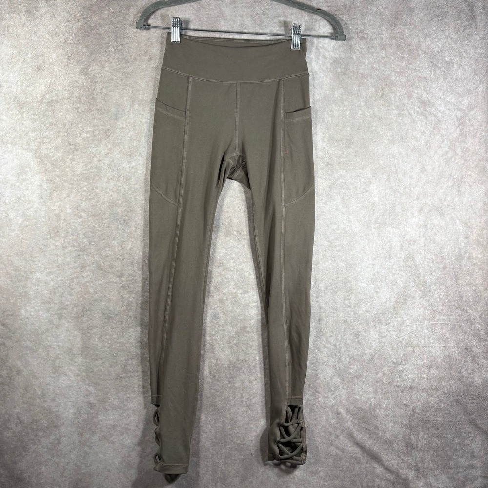 Gilly Hicks Leggings Women Size XS Brown Lattice Training Running Pockets Active